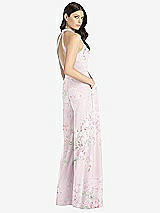 Rear View Thumbnail - Watercolor Print V-Neck Backless Pleated Front Jumpsuit