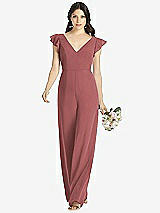 Front View Thumbnail - English Rose Ruffled Sleeve Low V-Back Jumpsuit - Adelaide
