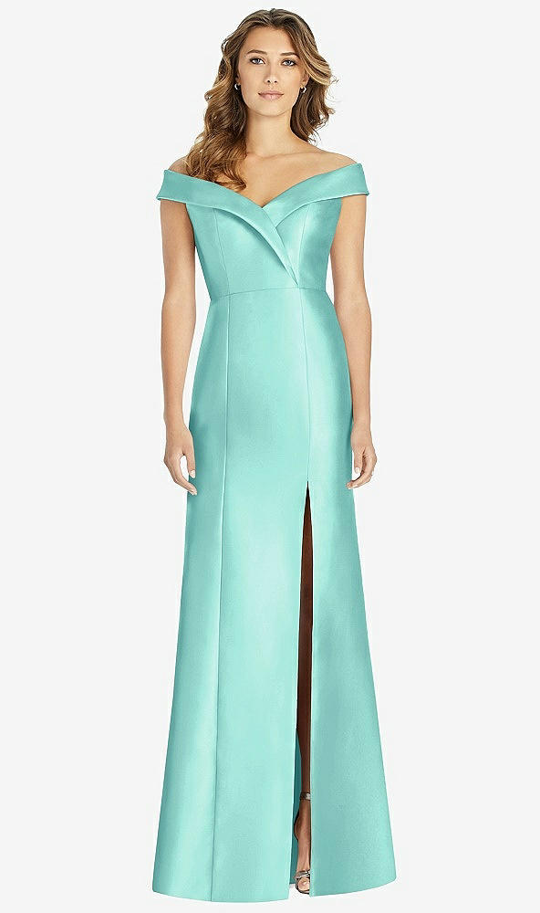 Front View - Coastal Off-the-Shoulder Cuff Trumpet Gown with Front Slit