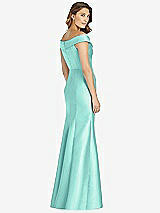 Rear View Thumbnail - Coastal Off-the-Shoulder Cuff Trumpet Gown with Front Slit