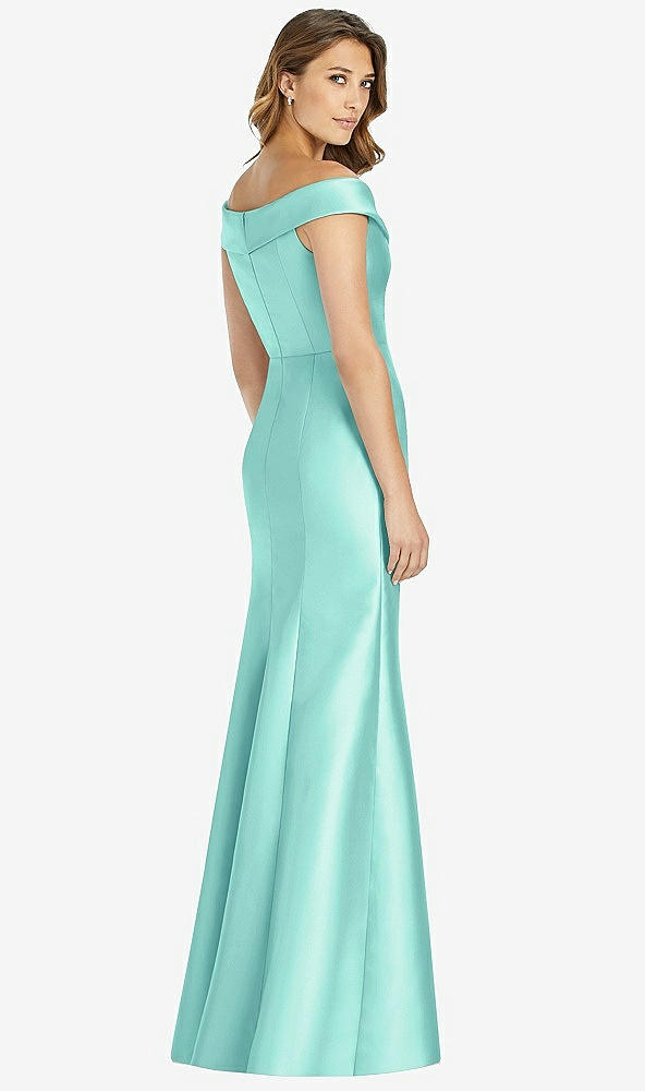 Back View - Coastal Off-the-Shoulder Cuff Trumpet Gown with Front Slit