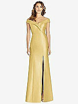 Front View Thumbnail - Maize Off-the-Shoulder Cuff Trumpet Gown with Front Slit