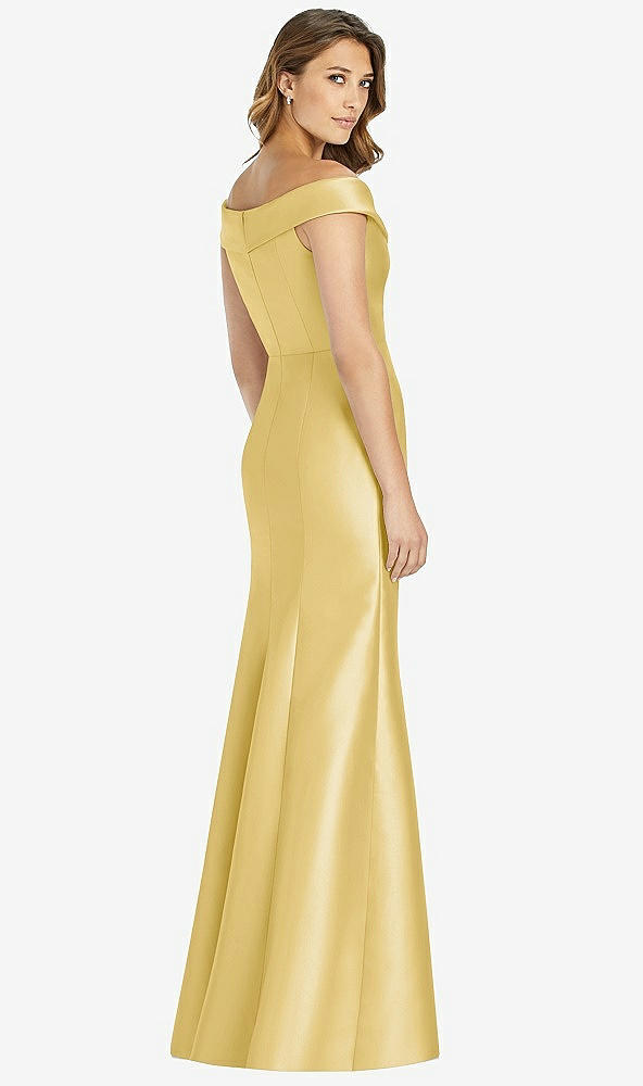 Back View - Maize Off-the-Shoulder Cuff Trumpet Gown with Front Slit
