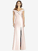 Front View Thumbnail - Blush Off-the-Shoulder Cuff Trumpet Gown with Front Slit