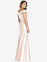 Rear View Thumbnail - Blush Off-the-Shoulder Cuff Trumpet Gown with Front Slit