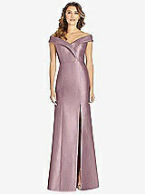Front View Thumbnail - Dusty Rose Off-the-Shoulder Cuff Trumpet Gown with Front Slit