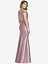 Rear View Thumbnail - Dusty Rose Off-the-Shoulder Cuff Trumpet Gown with Front Slit