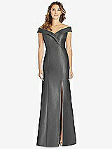 Front View Thumbnail - Gunmetal Off-the-Shoulder Cuff Trumpet Gown with Front Slit