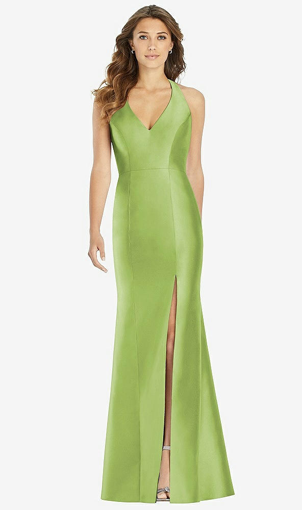 Front View - Mojito V-Neck Halter Satin Trumpet Gown