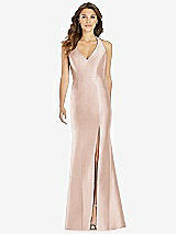 Front View Thumbnail - Cameo V-Neck Halter Satin Trumpet Gown