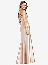 Rear View Thumbnail - Cameo V-Neck Halter Satin Trumpet Gown
