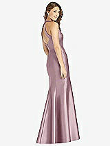 Rear View Thumbnail - Dusty Rose V-Neck Halter Satin Trumpet Gown