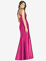 Rear View Thumbnail - Think Pink V-Neck Halter Satin Trumpet Gown