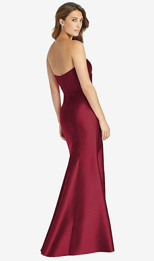 Back View - Burgundy Strapless Draped Bodice Trumpet Gown 