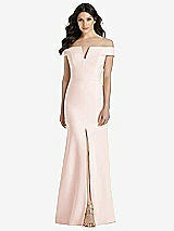 Front View Thumbnail - Blush Off-the-Shoulder Notch Trumpet Gown with Front Slit