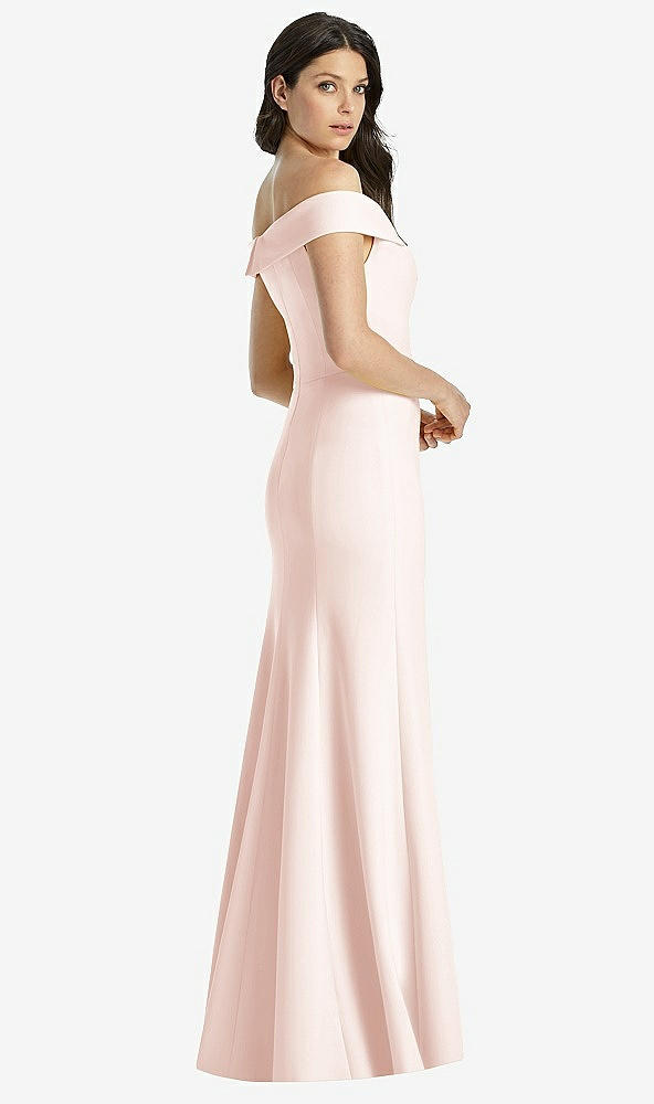 Back View - Blush Off-the-Shoulder Notch Trumpet Gown with Front Slit