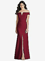 Front View Thumbnail - Burgundy Off-the-Shoulder Notch Trumpet Gown with Front Slit