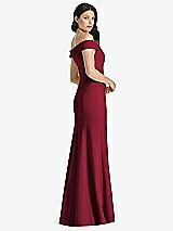 Rear View Thumbnail - Burgundy Off-the-Shoulder Notch Trumpet Gown with Front Slit