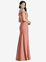 Rear View Thumbnail - Desert Rose Off-the-Shoulder Notch Trumpet Gown with Front Slit