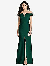 Front View Thumbnail - Hunter Green Off-the-Shoulder Notch Trumpet Gown with Front Slit