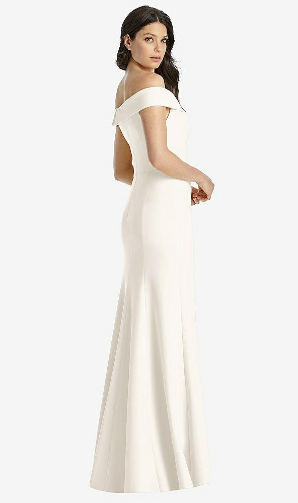 Back View - Ivory Off-the-Shoulder Notch Trumpet Gown with Front Slit