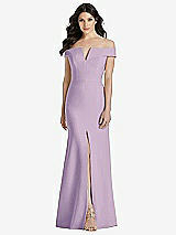 Front View Thumbnail - Pale Purple Off-the-Shoulder Notch Trumpet Gown with Front Slit