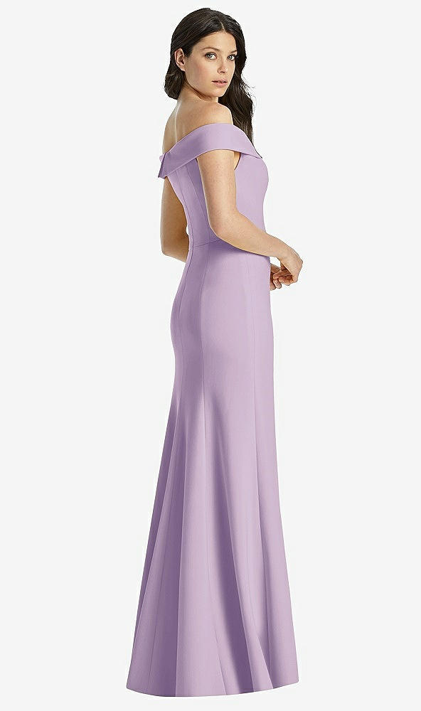 Back View - Pale Purple Off-the-Shoulder Notch Trumpet Gown with Front Slit