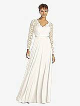Front View Thumbnail - Ivory & Ivory Long Sleeve Illusion-Back Lace and Chiffon Dress
