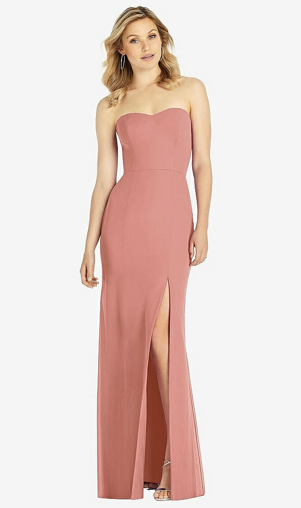 Front View - Desert Rose Strapless Chiffon Trumpet Gown with Front Slit