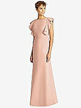 Front View Thumbnail - Pale Peach Ruffle Cap Sleeve Open-back Trumpet Gown