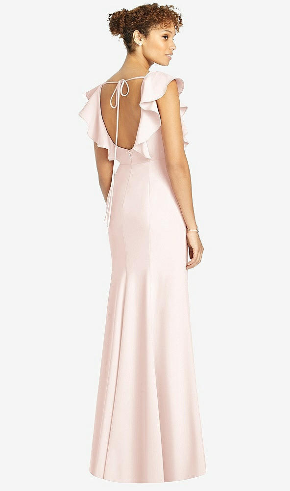 Back View - Blush Ruffle Cap Sleeve Open-back Trumpet Gown