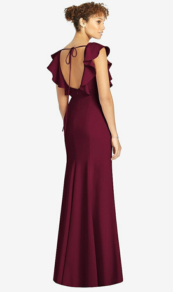 Back View - Cabernet Ruffle Cap Sleeve Open-back Trumpet Gown