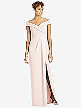 Front View Thumbnail - Blush Cuffed Off-the-Shoulder Faux Wrap Maxi Dress with Front Slit