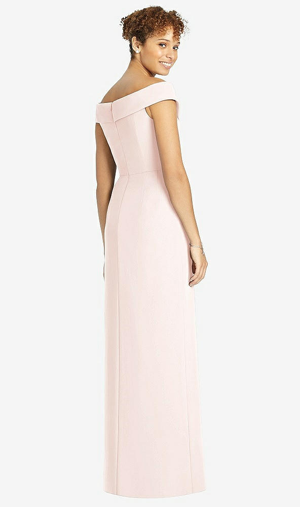 Back View - Blush Cuffed Off-the-Shoulder Faux Wrap Maxi Dress with Front Slit