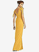 Rear View Thumbnail - NYC Yellow Bow-Shoulder Sleeveless Deep V-Back Mermaid Dress