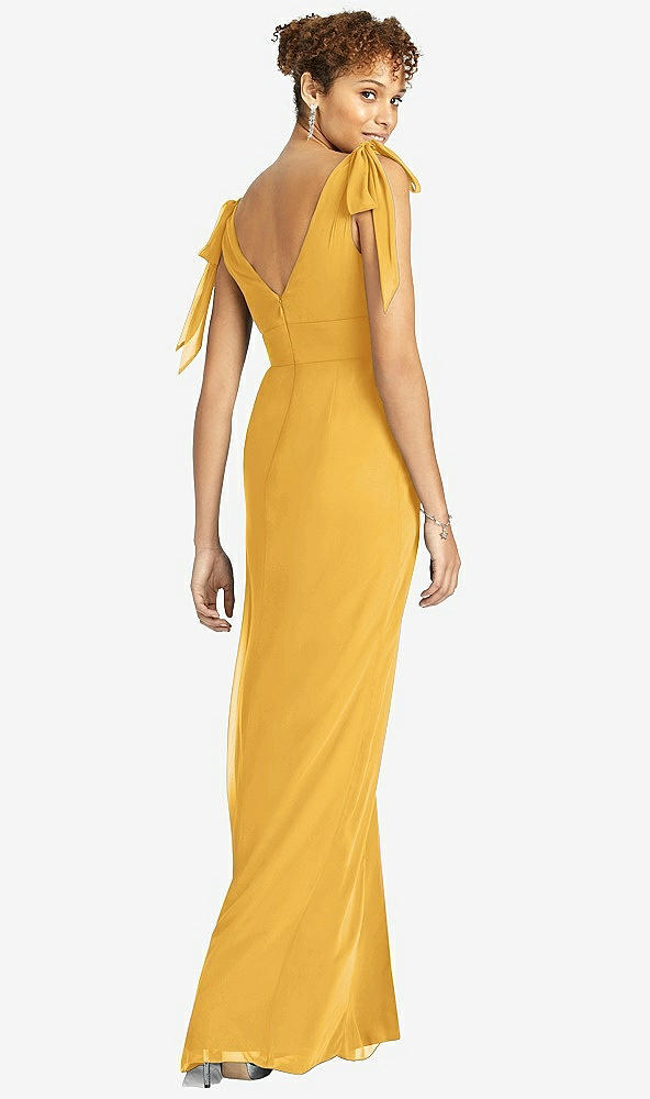 Back View - NYC Yellow Bow-Shoulder Sleeveless Deep V-Back Mermaid Dress