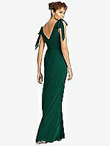 Rear View Thumbnail - Hunter Green Bow-Shoulder Sleeveless Deep V-Back Mermaid Dress