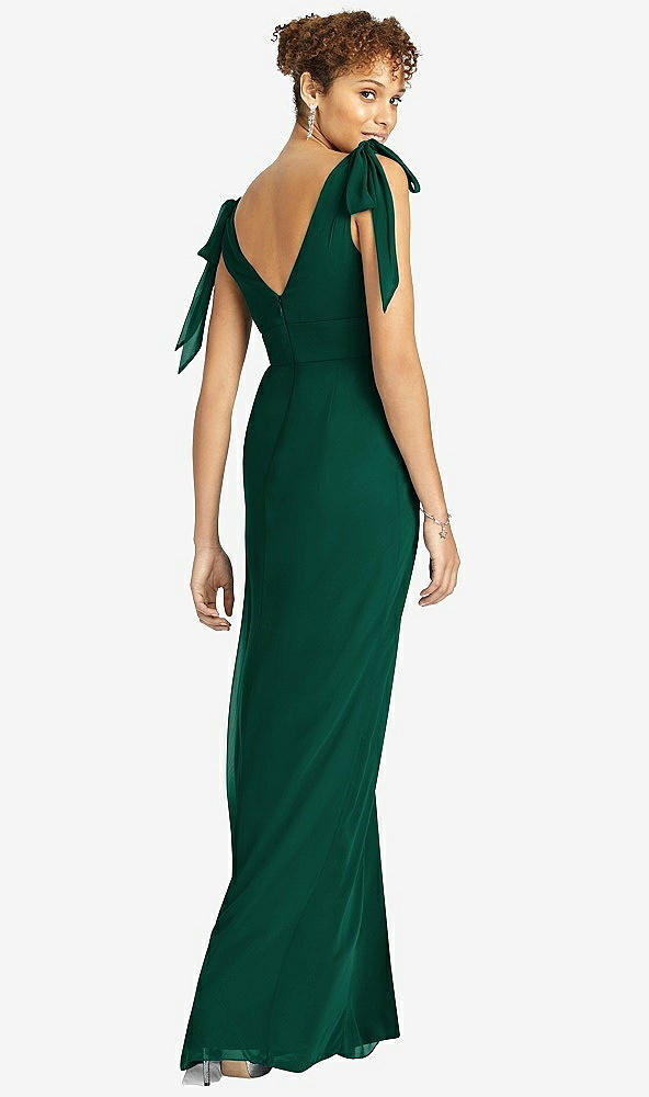Back View - Hunter Green Bow-Shoulder Sleeveless Deep V-Back Mermaid Dress