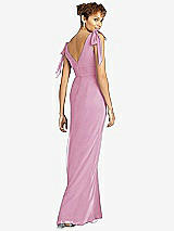 Rear View Thumbnail - Powder Pink Bow-Shoulder Sleeveless Deep V-Back Mermaid Dress