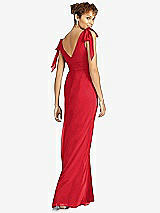 Rear View Thumbnail - Parisian Red Bow-Shoulder Sleeveless Deep V-Back Mermaid Dress