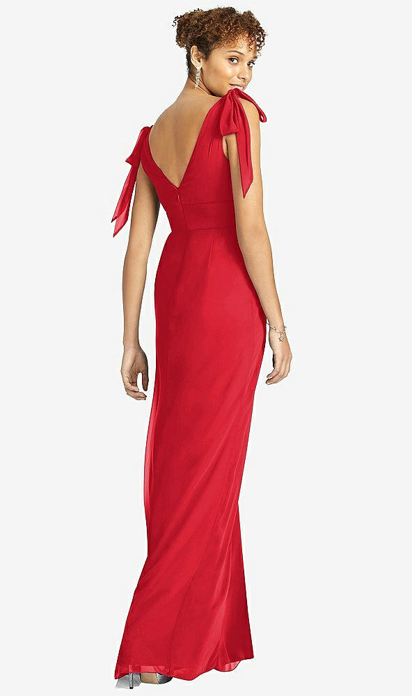 Back View - Parisian Red Bow-Shoulder Sleeveless Deep V-Back Mermaid Dress