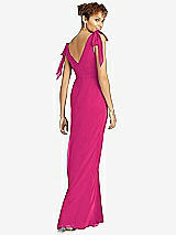 Rear View Thumbnail - Think Pink Bow-Shoulder Sleeveless Deep V-Back Mermaid Dress
