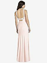 Rear View Thumbnail - Blush High-Neck Backless Crepe Trumpet Gown