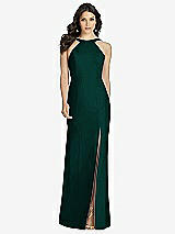 Front View Thumbnail - Evergreen High-Neck Backless Crepe Trumpet Gown