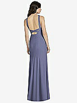 Rear View Thumbnail - French Blue High-Neck Backless Crepe Trumpet Gown