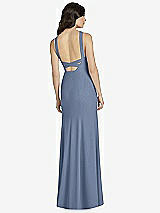Rear View Thumbnail - Larkspur Blue High-Neck Backless Crepe Trumpet Gown