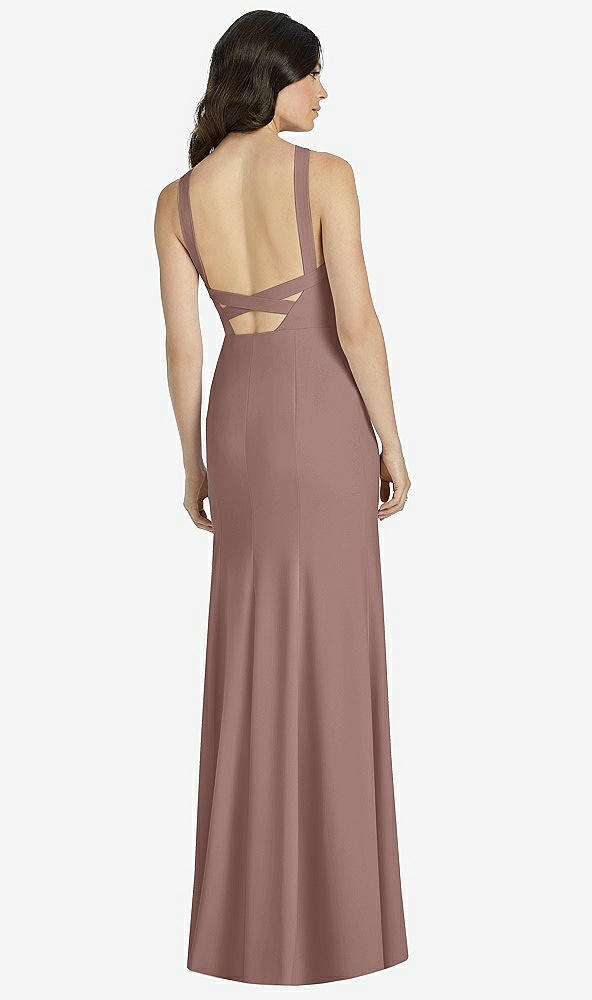 Back View - Sienna High-Neck Backless Crepe Trumpet Gown