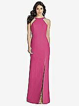 Front View Thumbnail - Tea Rose High-Neck Backless Crepe Trumpet Gown