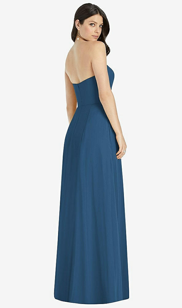 Back View - Dusk Blue Strapless Notch Chiffon Maxi Dress