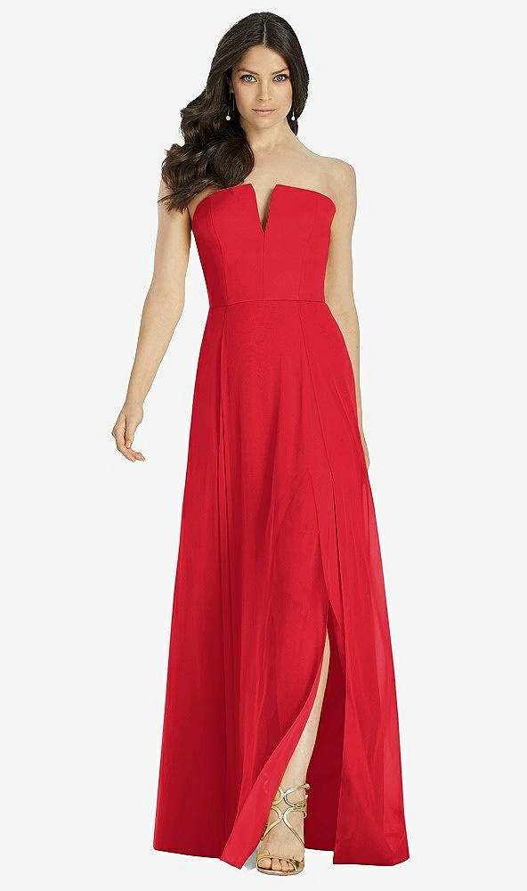 Front View - Parisian Red Strapless Notch Chiffon Maxi Dress